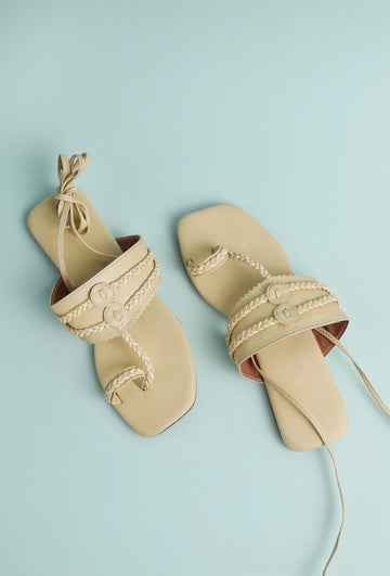 Yellow Kolhapuri Tie Up Flats